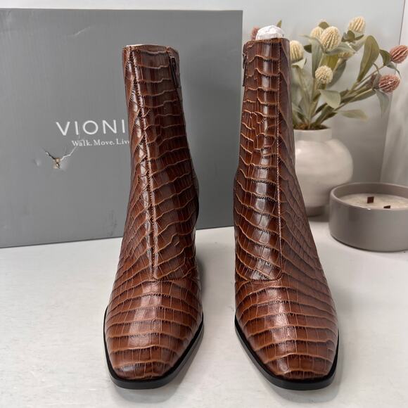 Vionic Harper Croc Leather Boot Arch Support Brown Women’s 9 NWB Comfort Shoe - Picture 2 of 10